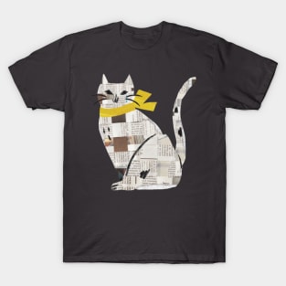 newspaper cutting cat T-Shirt